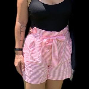 J. Crew High Waist Tie Front Pink Seersucker Shorts sz 8
